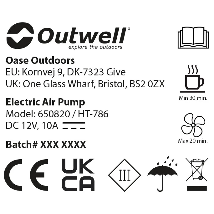 Outwell Squall Tent Pump 12V - Air Pump 5 Outwell Squall Tent Pump 12V - Air Pump - Image 3